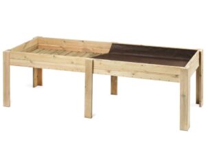 Huerto urbano elevado de madera de pino nórdico. Mesa de cultivo Serie 245 de 340 litros con tratamiento autoclave y malla geotextil, ideal para terraza o balcón.