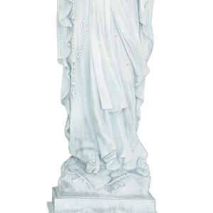 Estatua religiosa monumental de la Virgen de Lourdes de 155 cm fabricada en piedra artificial sobre pedestal decorativo.