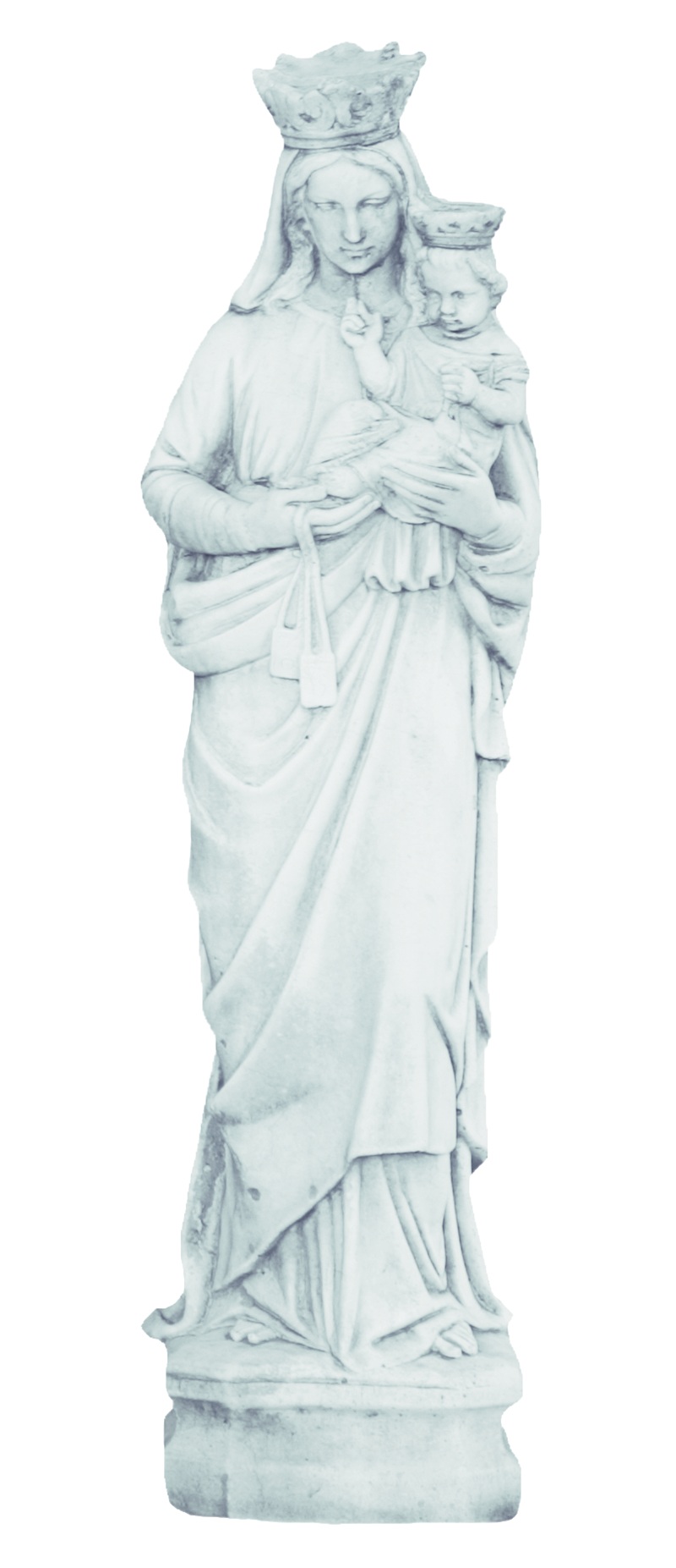 7346 Estatua religiosa de la Virgen del Carmen de 80 cm con el Niño Jesús fabricada en piedra artificial con acabado envejecido para exteriores.