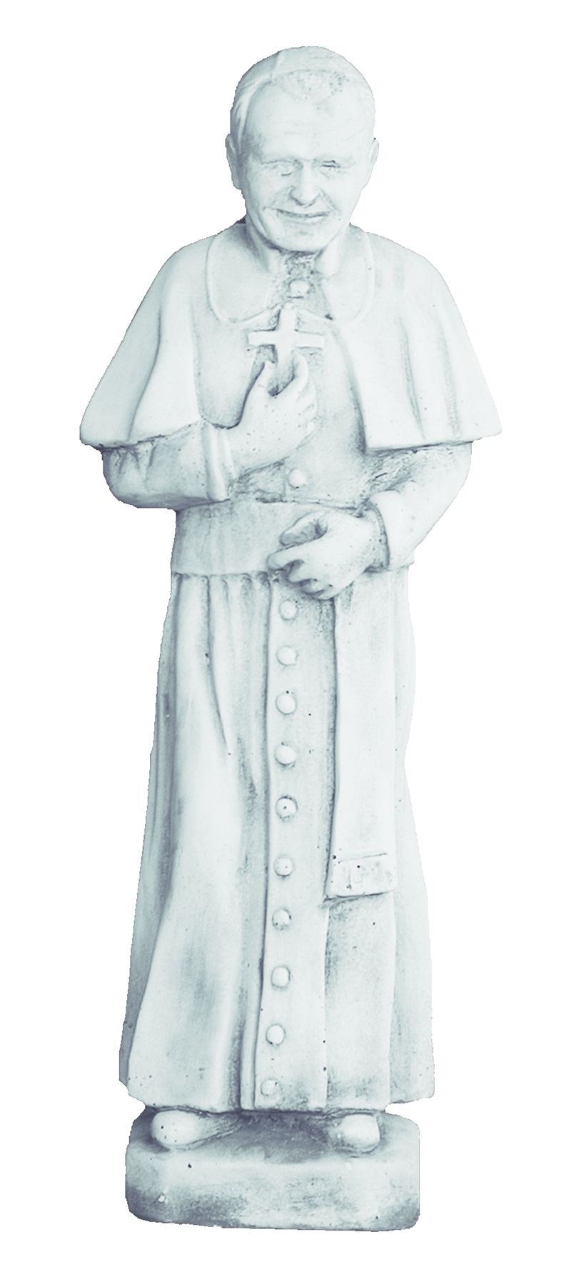 7351 Estatua religiosa del Papa Juan Pablo II de 64 cm fabricada en piedra artificial con acabado envejecido para exteriores.